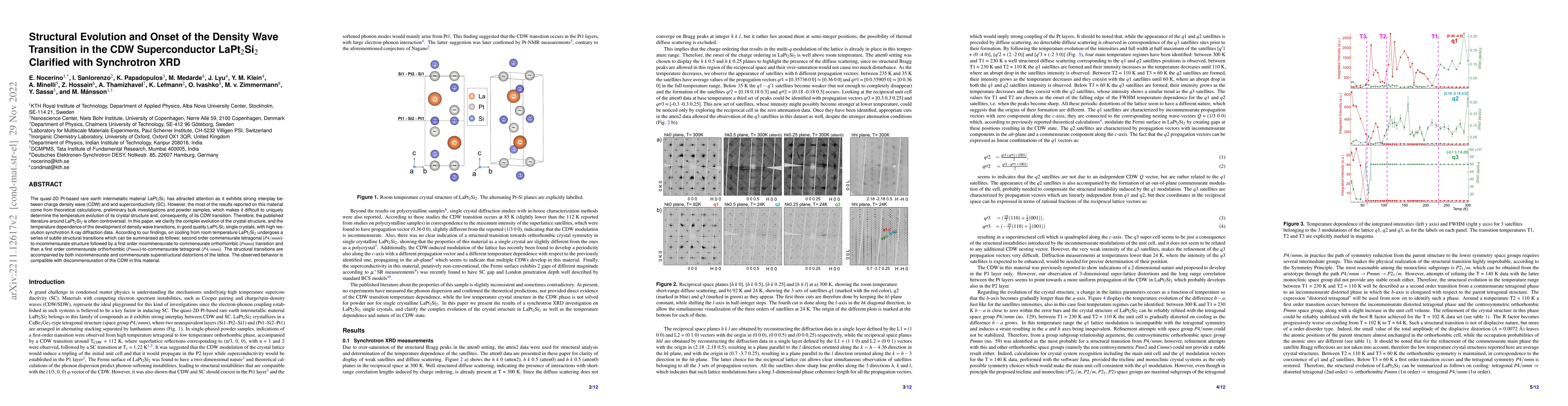 Thumbnail for Structural Evolution and Onset of the Density Wave Transition in the CDW
  Superconductor LaPt$_2$Si$_2$ Clarified with Synchrotron XRD