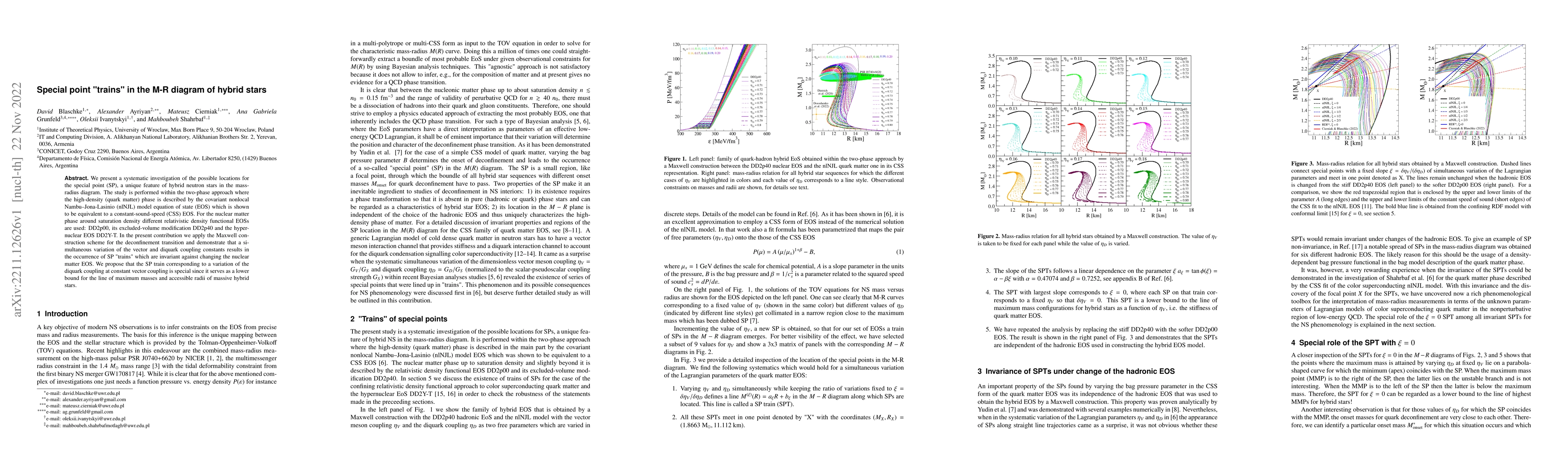 Thumbnail for Special point "trains" in the M-R diagram of hybrid stars