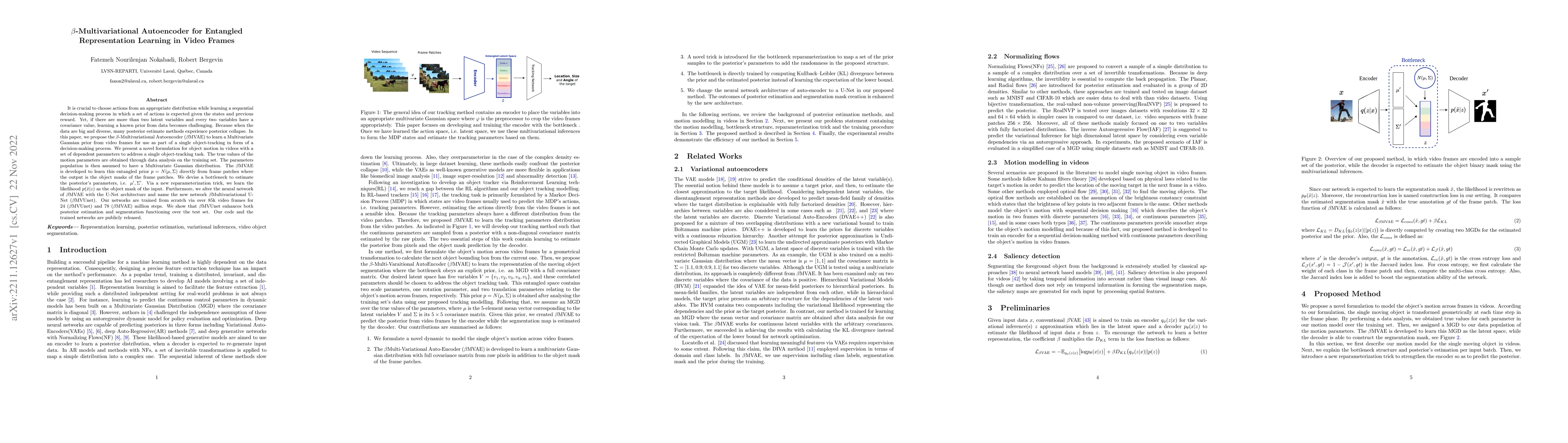 Thumbnail for $\beta$-Multivariational Autoencoder for Entangled Representation
  Learning in Video Frames