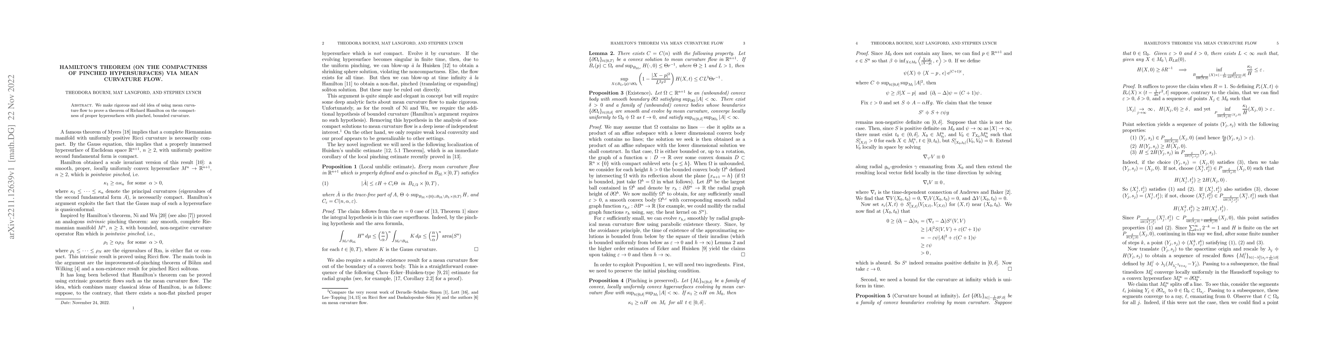 Thumbnail for Hamilton's Theorem (on the compactness of pinched hypersurfaces) via
  mean curvature flow