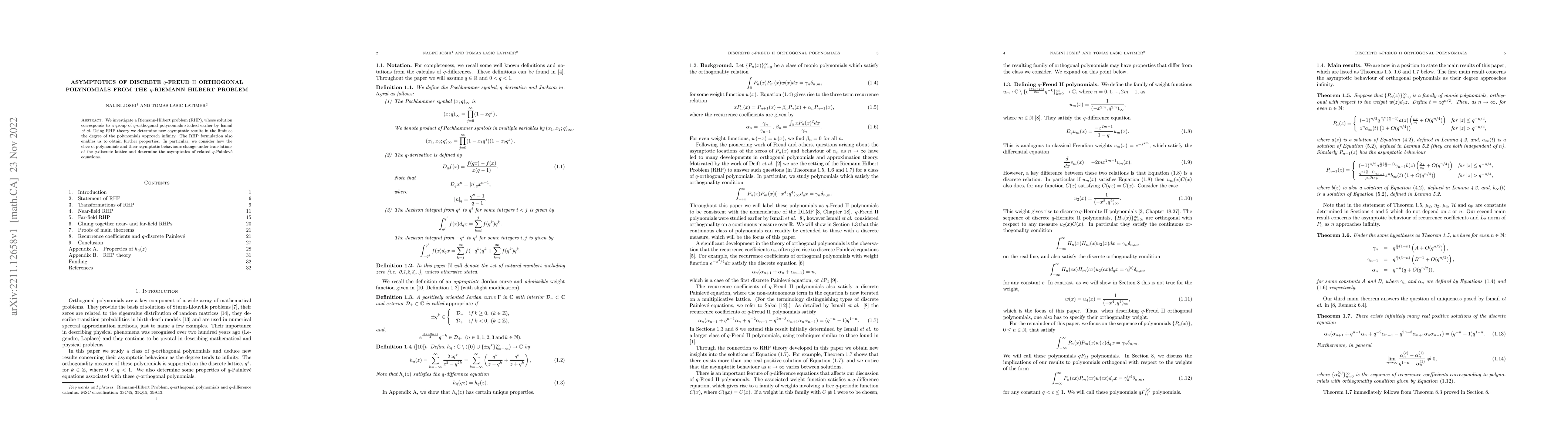 Thumbnail for Asymptotics of Discrete $q$-Freud $\mathrm{II}$ orthogonal polynomials
  from the $q$-Riemann Hilbert Problem