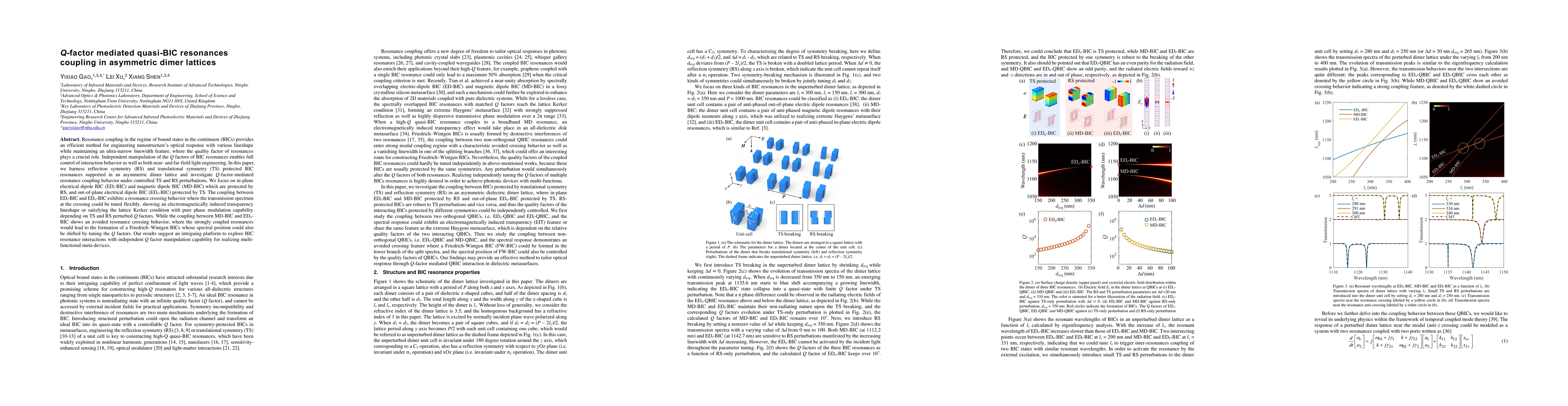 Thumbnail for Q-factor mediated quasi-BIC resonances coupling in asymmetric dimer
  lattices
