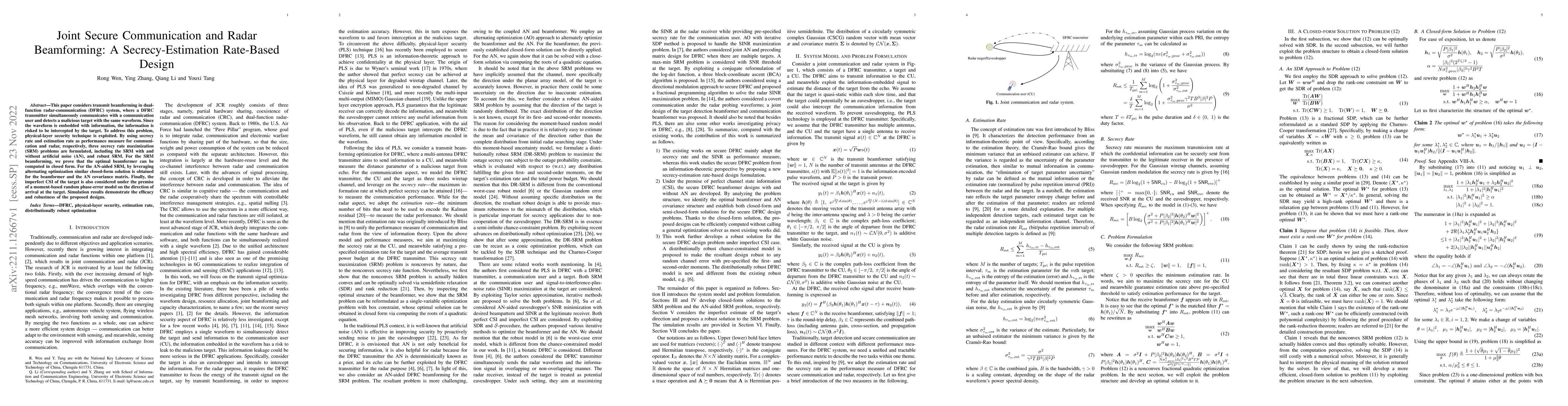 Thumbnail for Joint Secure Communication and Radar Beamforming: A Secrecy-Estimation
  Rate-Based Design