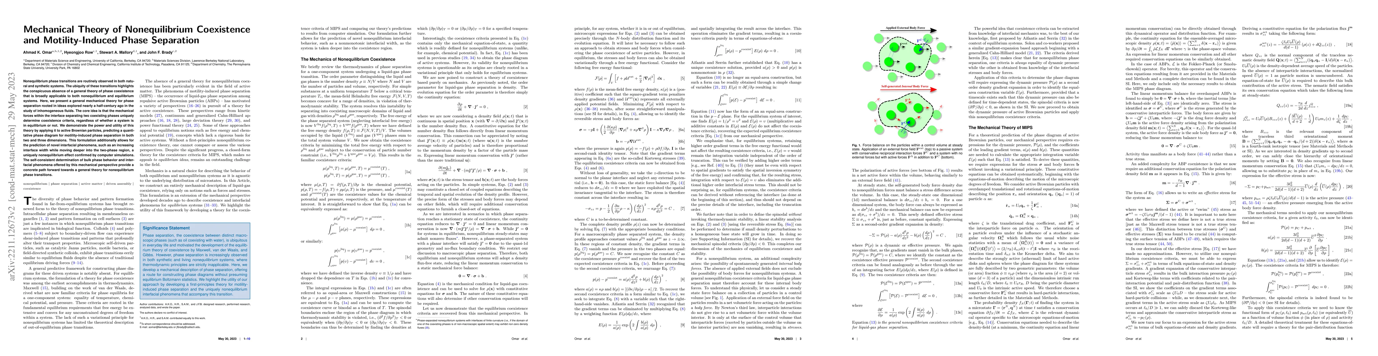 Thumbnail for Mechanical Theory of Nonequilibrium Coexistence and Motility-Induced
  Phase Separation