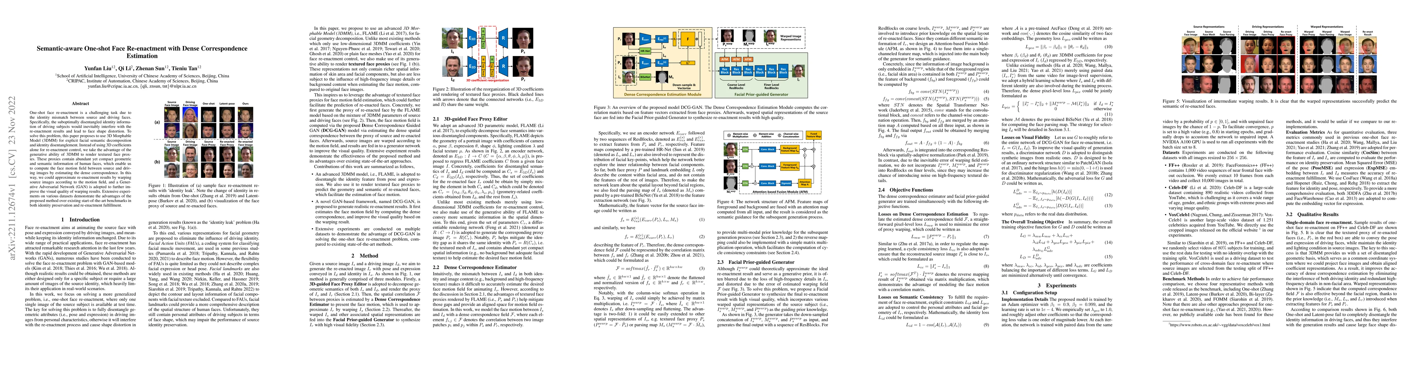 Thumbnail for Semantic-aware One-shot Face Re-enactment with Dense Correspondence
  Estimation