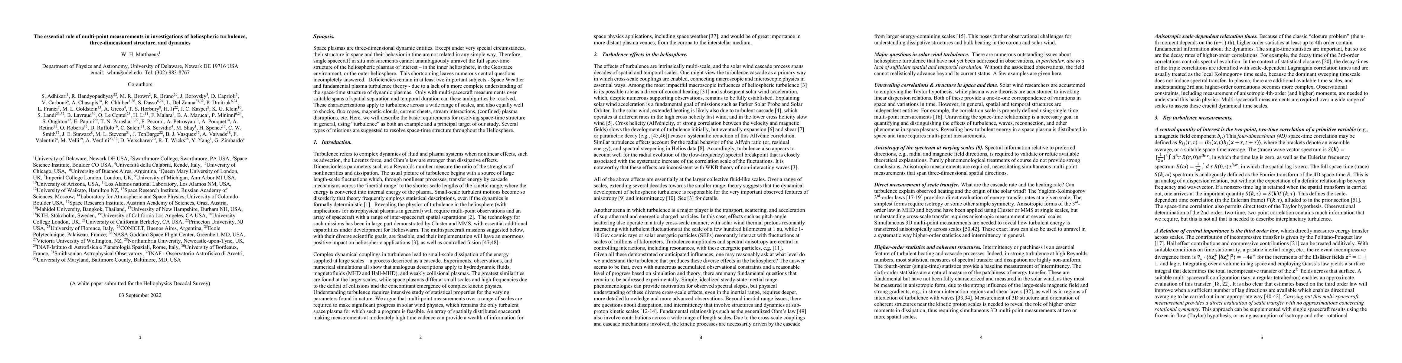 Thumbnail for The essential role of multi-point measurements in investigations of
  turbulence, three-dimensional structure, and dynamics: the solar wind beyond
  single scale and the Taylor Hypothesis