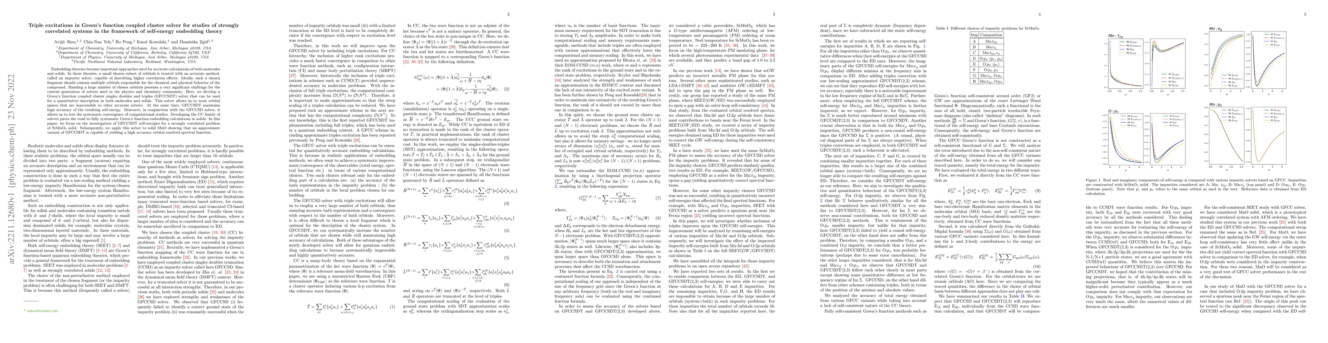 Thumbnail for Triple excitations in Green's function coupled cluster solver for
  studies of strongly correlated systems in the framework of self-energy
  embedding theory