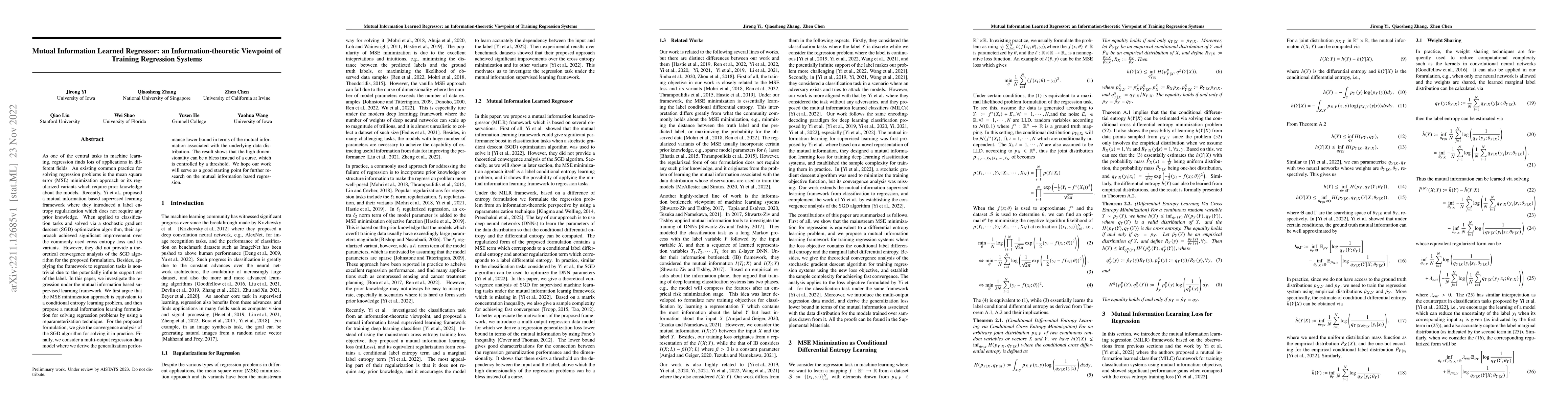 Thumbnail for Mutual Information Learned Regressor: an Information-theoretic Viewpoint
  of Training Regression Systems