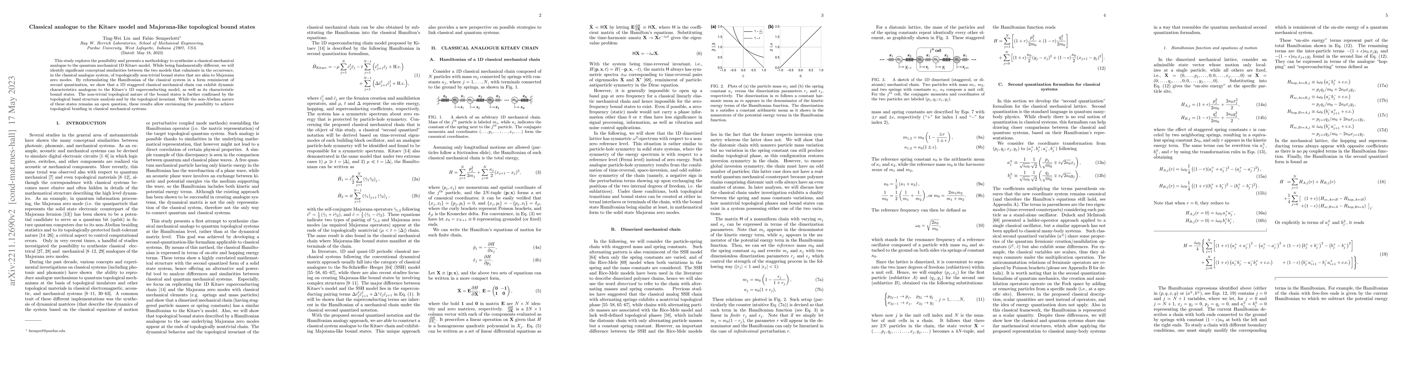 Thumbnail for Classical analogue to the Kitaev model and Majorana-like topological
  bound states