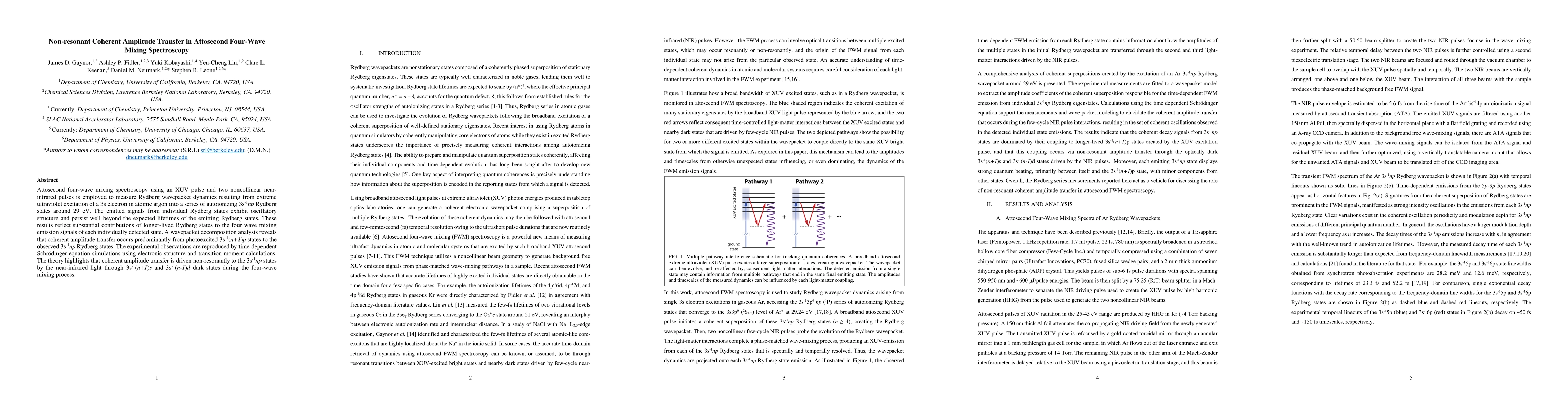 Thumbnail for Non-resonant Coherent Amplitude Transfer in Attosecond Four-Wave Mixing
  Spectroscopy