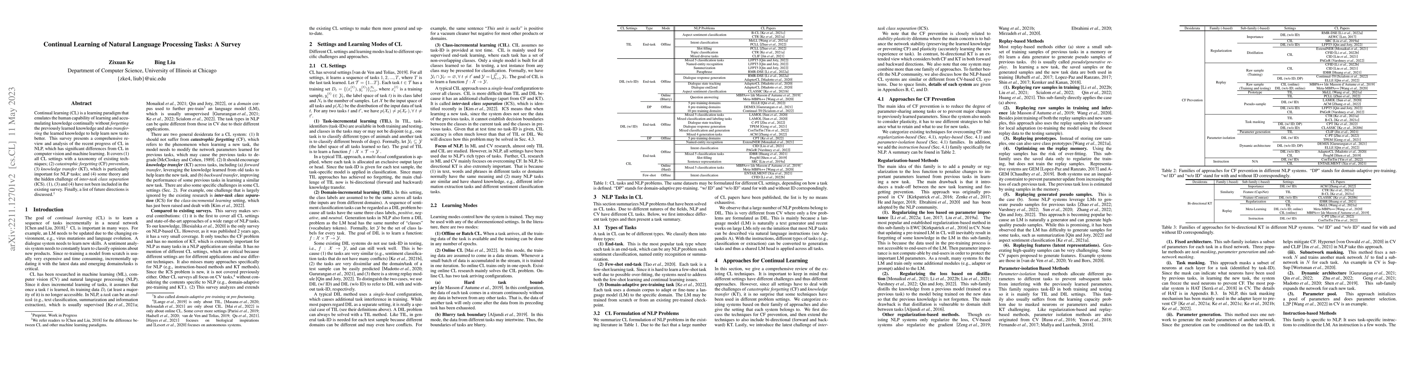 Thumbnail for Continual Learning of Natural Language Processing Tasks: A Survey