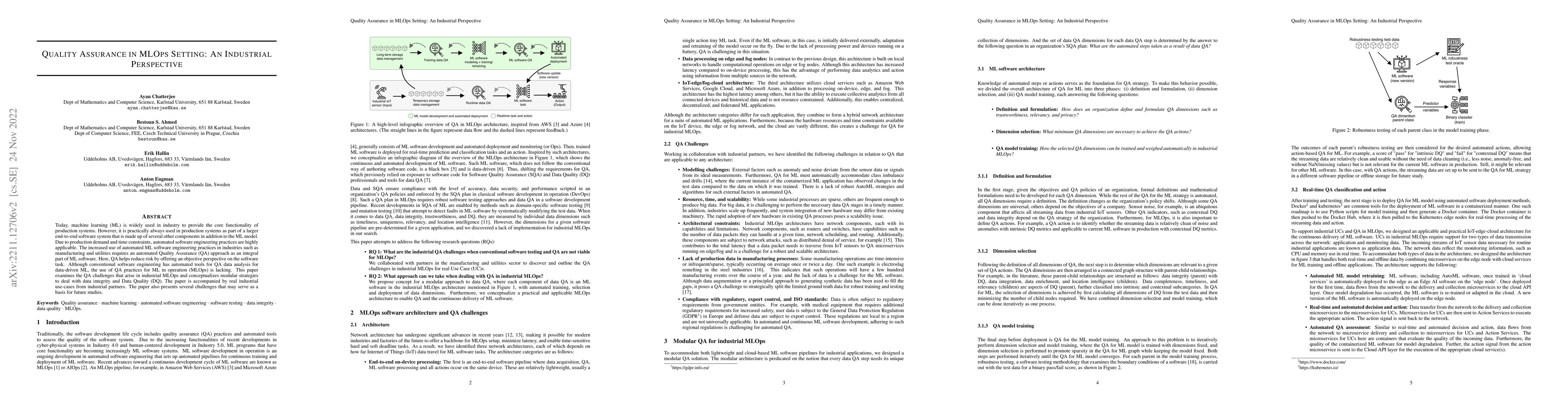 Thumbnail for Quality Assurance in MLOps Setting: An Industrial Perspective