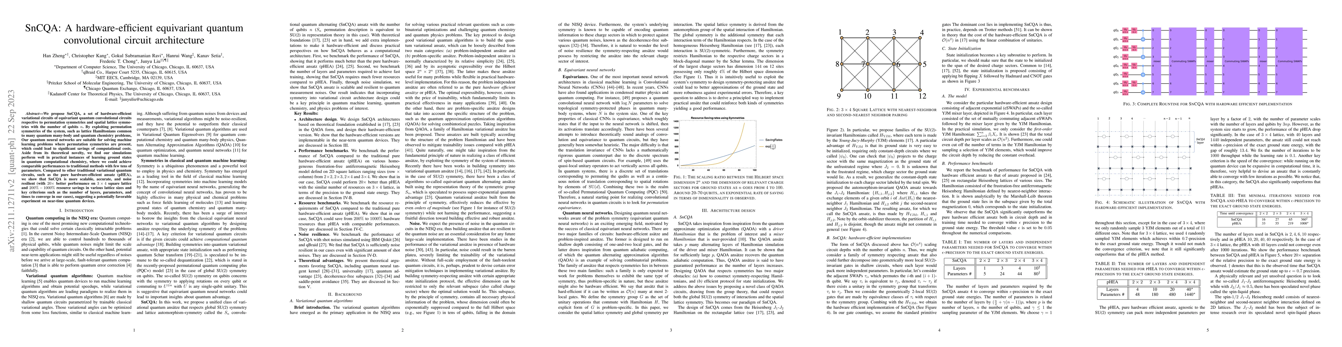 Thumbnail for SnCQA: A hardware-efficient equivariant quantum convolutional circuit
  architecture