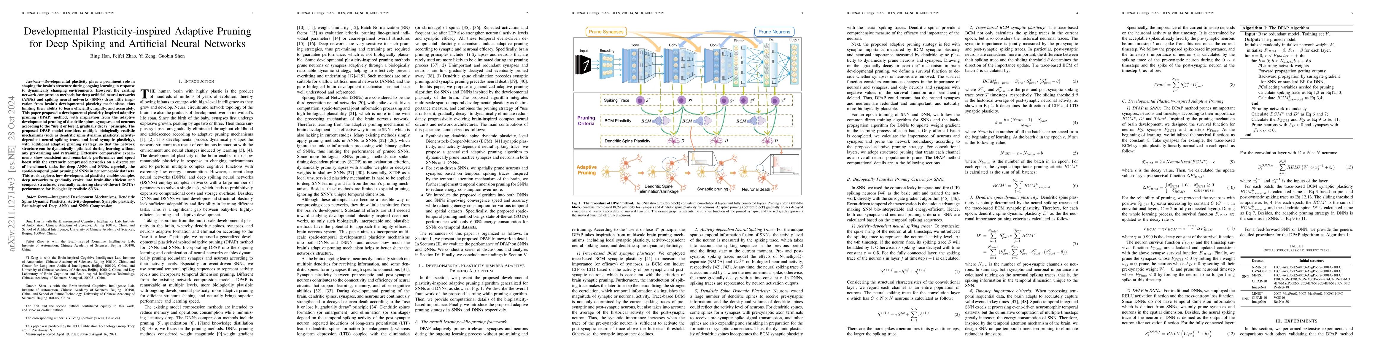 Thumbnail for Developmental Plasticity-inspired Adaptive Pruning for Deep Spiking and
  Artificial Neural Networks