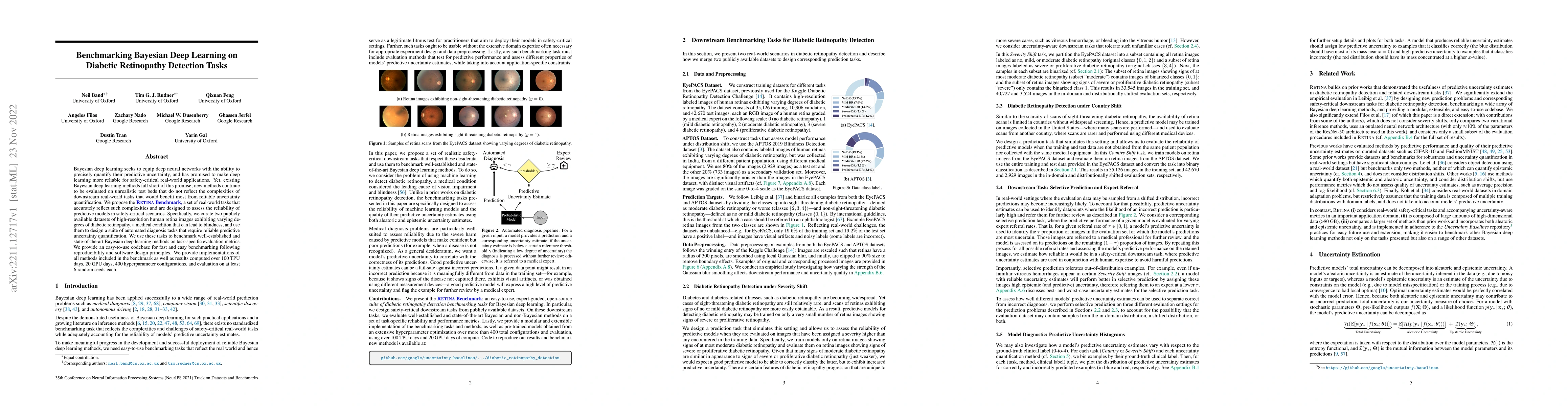 Thumbnail for Benchmarking Bayesian Deep Learning on Diabetic Retinopathy Detection
  Tasks