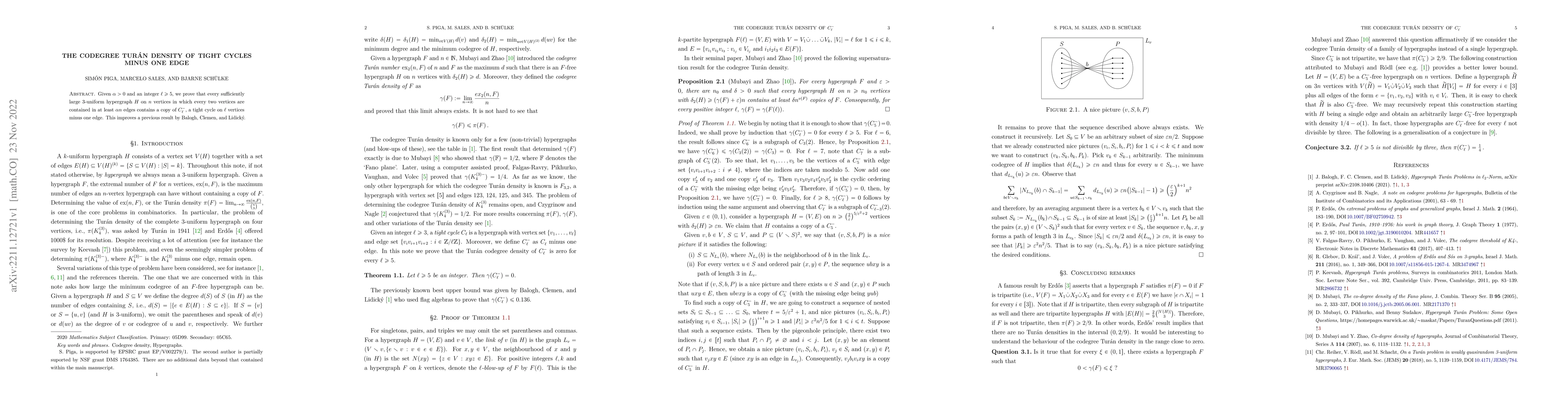Thumbnail for The codegree Tur\'an density of tight cycles minus one edge