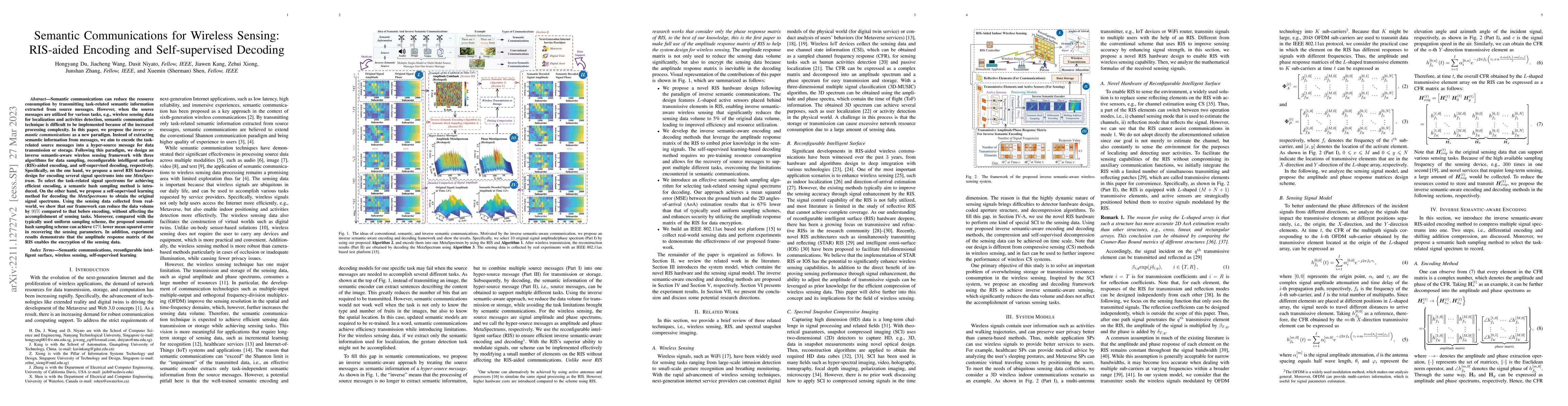 Thumbnail for Semantic Communications for Wireless Sensing: RIS-aided Encoding and
  Self-supervised Decoding