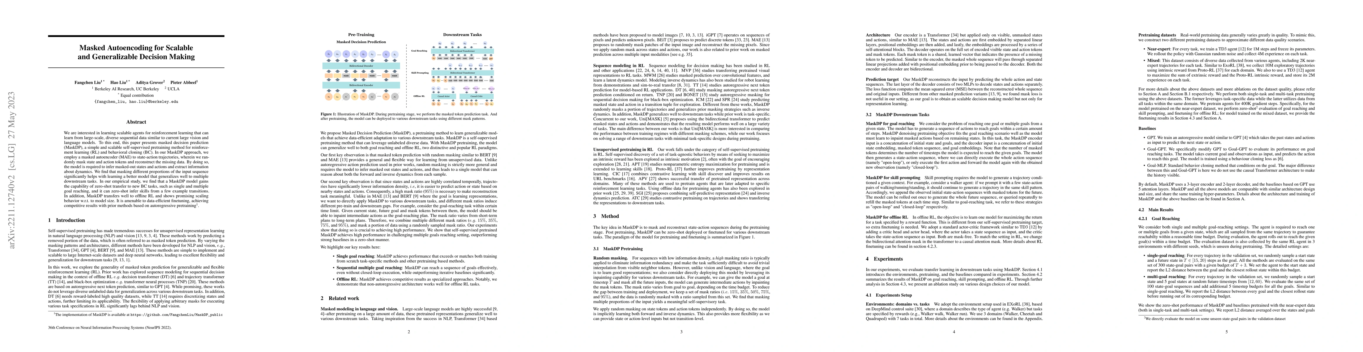 Thumbnail for Masked Autoencoding for Scalable and Generalizable Decision Making