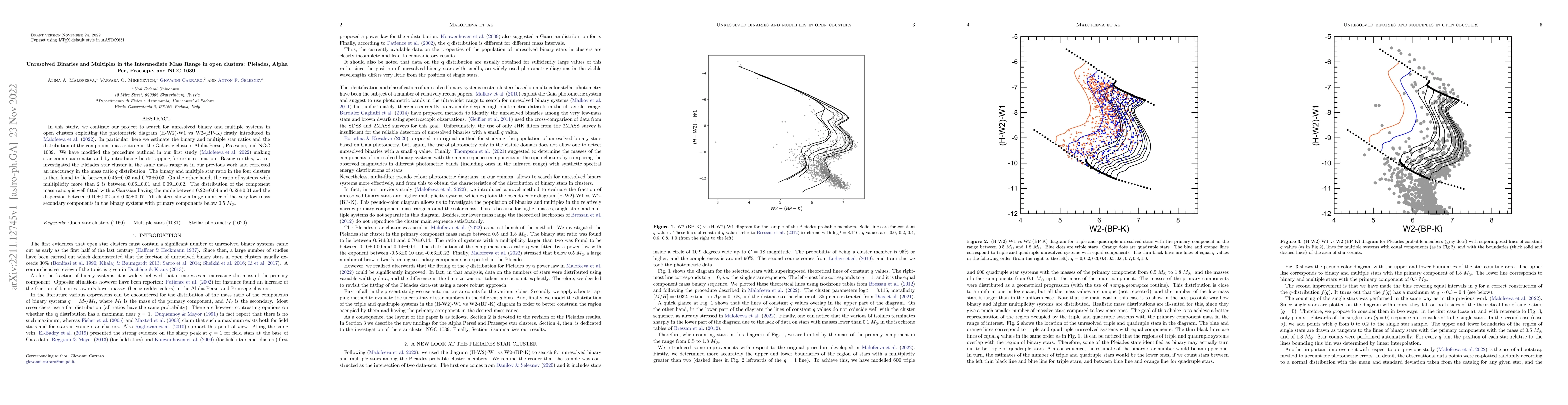 Thumbnail for Unresolved Binaries and Multiples in the Intermediate Mass Range in open
  clusters: Pleiades, Alpha Per, Praesepe, and NGC 1039