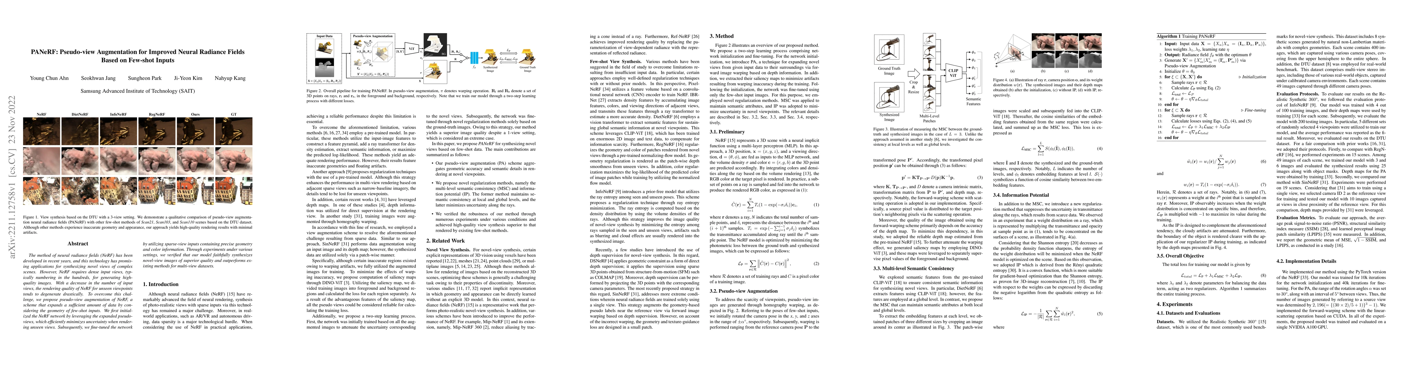 Thumbnail for PANeRF: Pseudo-view Augmentation for Improved Neural Radiance Fields
  Based on Few-shot Inputs