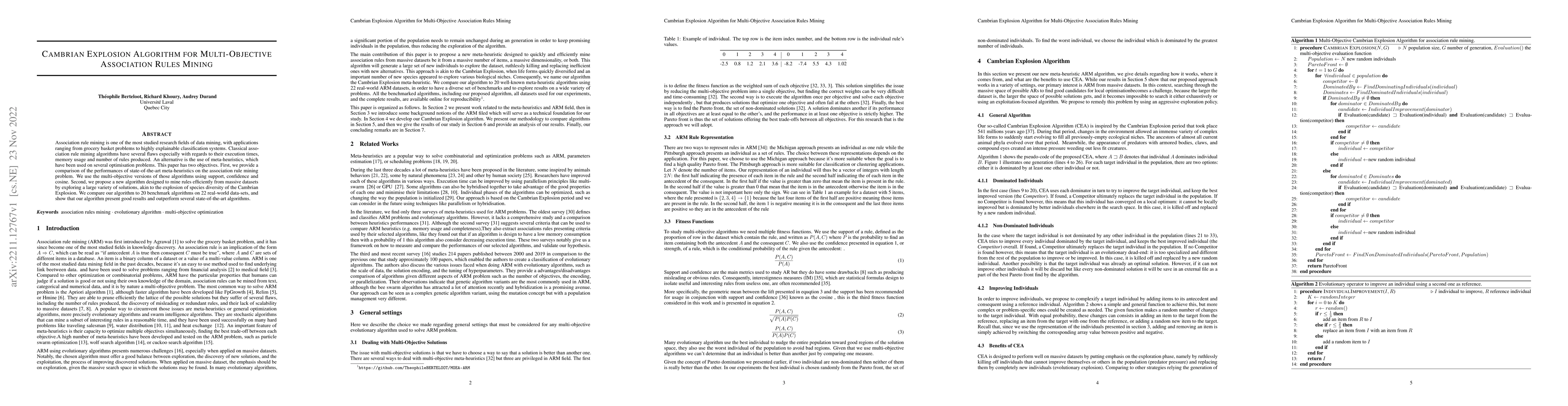 Thumbnail for Cambrian Explosion Algorithm for Multi-Objective Association Rules
  Mining