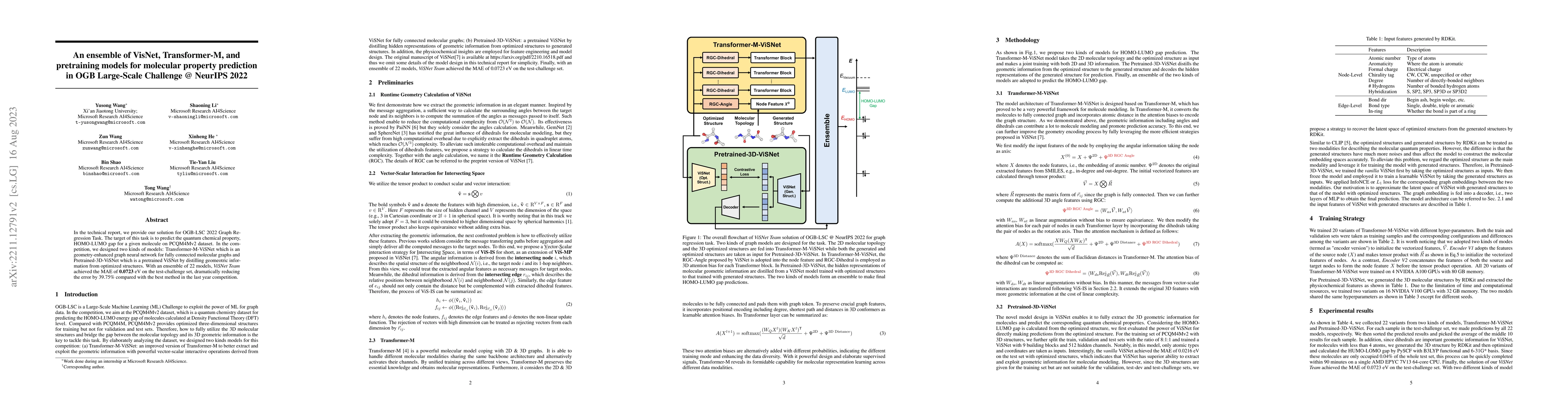 Thumbnail for An ensemble of VisNet, Transformer-M, and pretraining models for
  molecular property prediction in OGB Large-Scale Challenge @ NeurIPS 2022