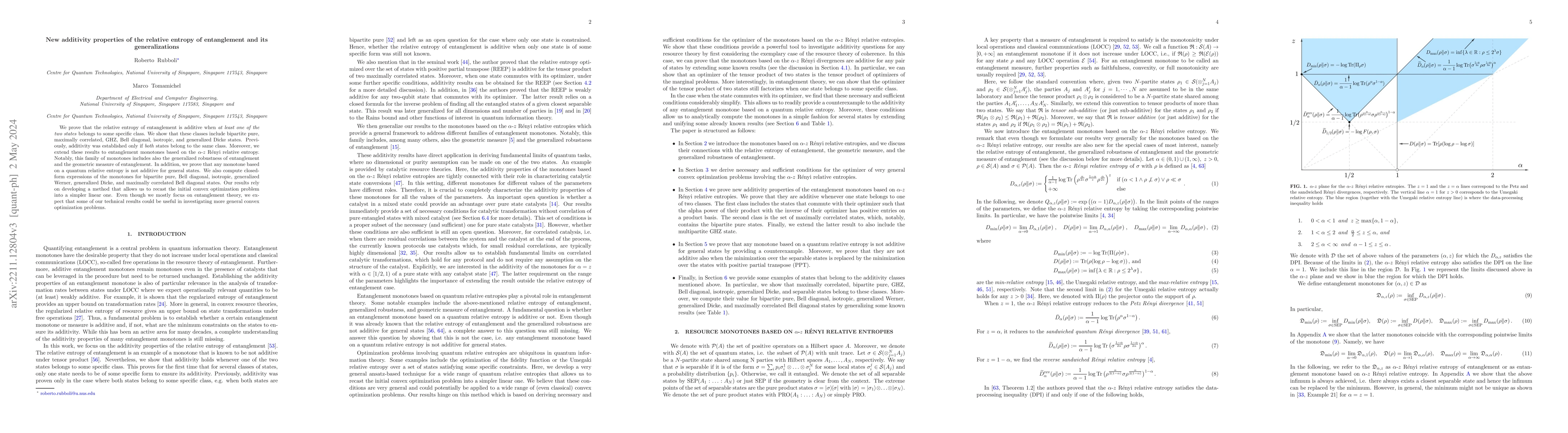 Thumbnail for New additivity properties of the relative entropy of entanglement and
  its generalizations