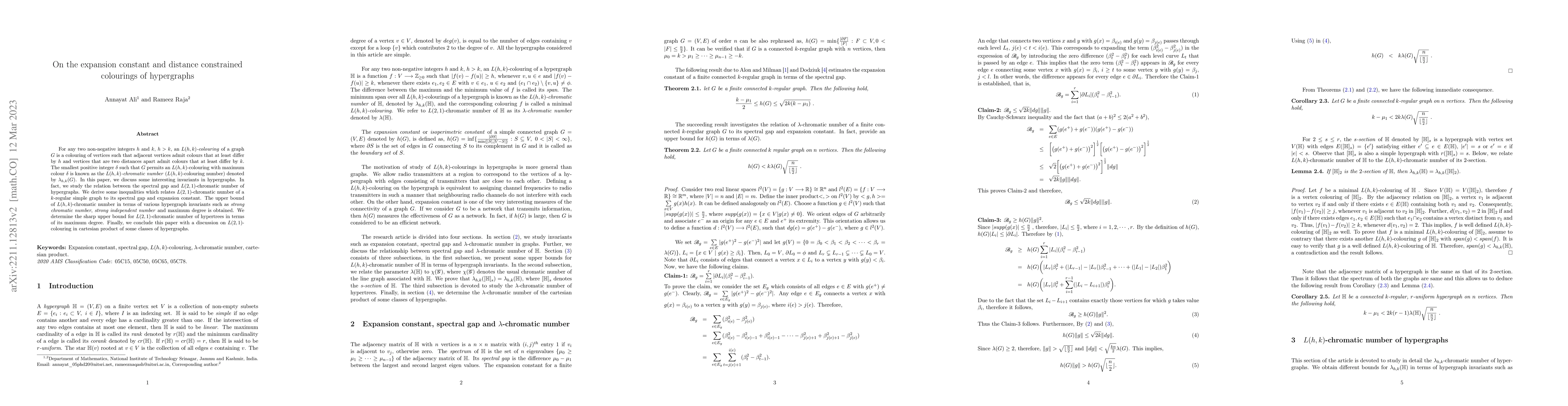 Thumbnail for On the expansion constant and distance constrained colourings of
  hypergraphs
