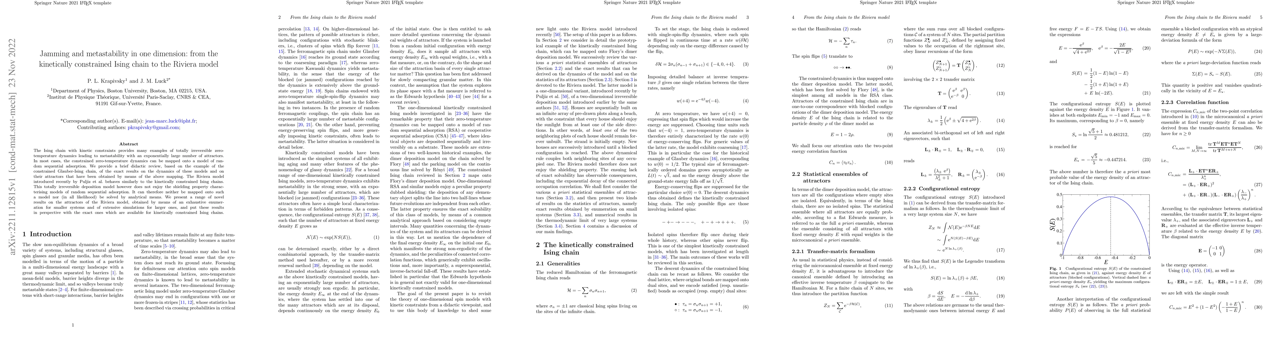Thumbnail for Jamming and metastability in one dimension: from the kinetically
  constrained Ising chain to the Riviera model