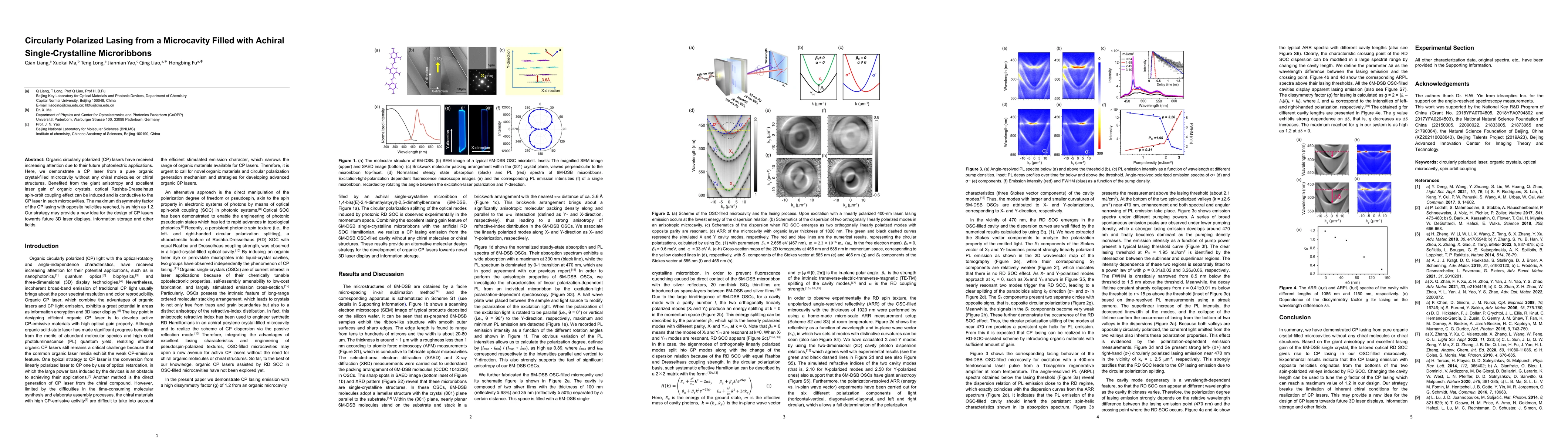 Thumbnail for Circularly Polarized Lasing from a Microcavity Filled with Achiral
  Single-Crystalline Microribbons