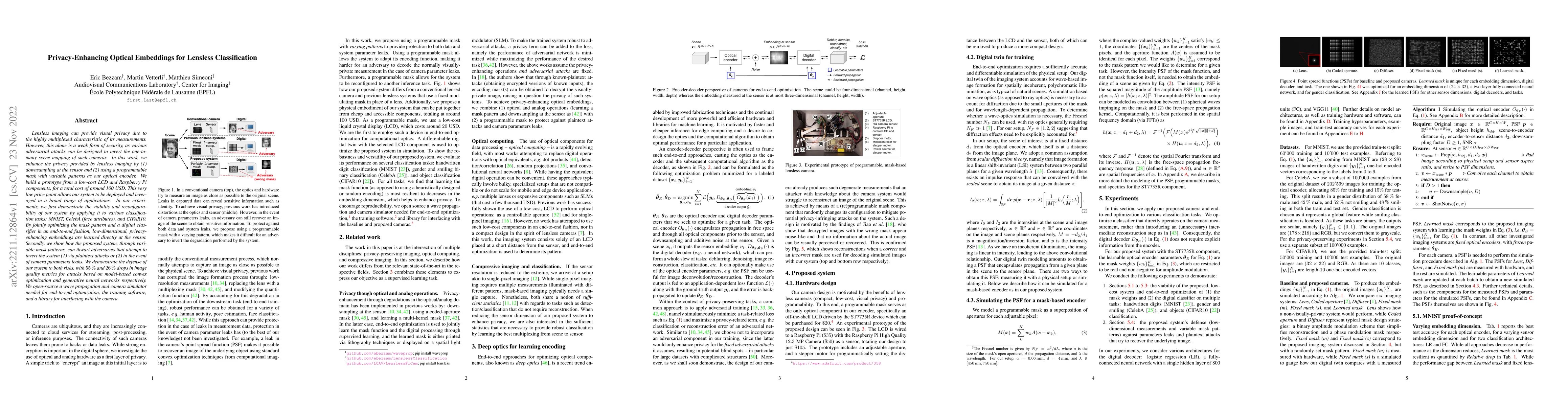 Thumbnail for Privacy-Enhancing Optical Embeddings for Lensless Classification