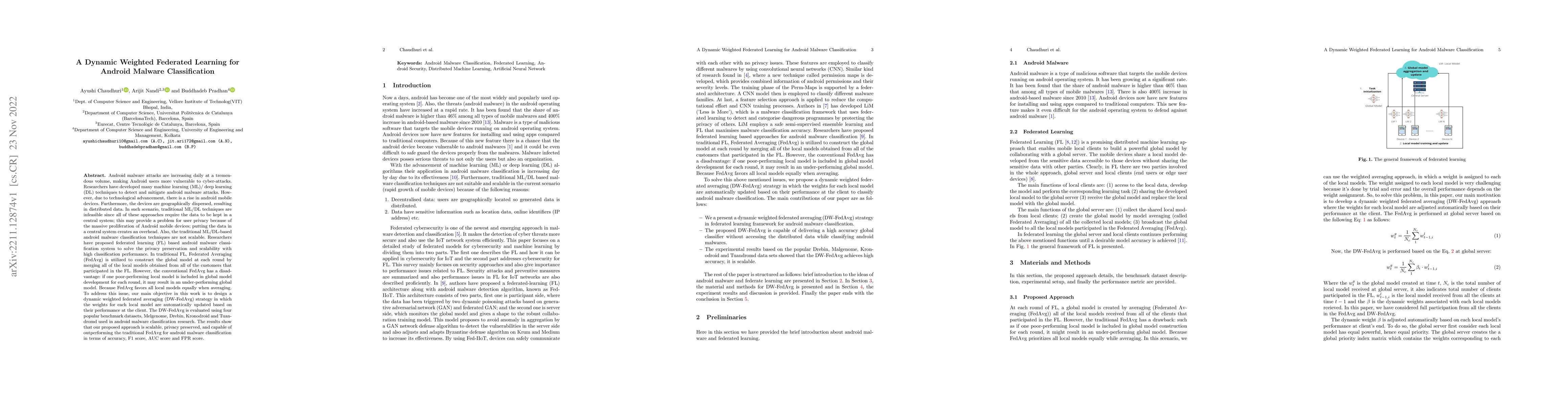Thumbnail for A Dynamic Weighted Federated Learning for Android Malware Classification