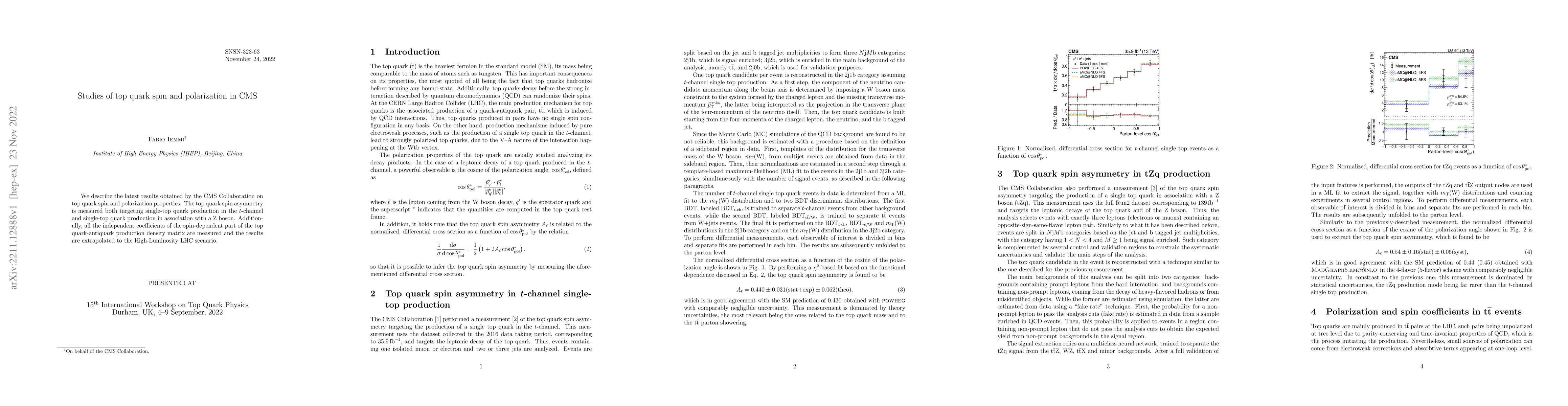 Thumbnail for Studies of top quark spin and polarization in CMS