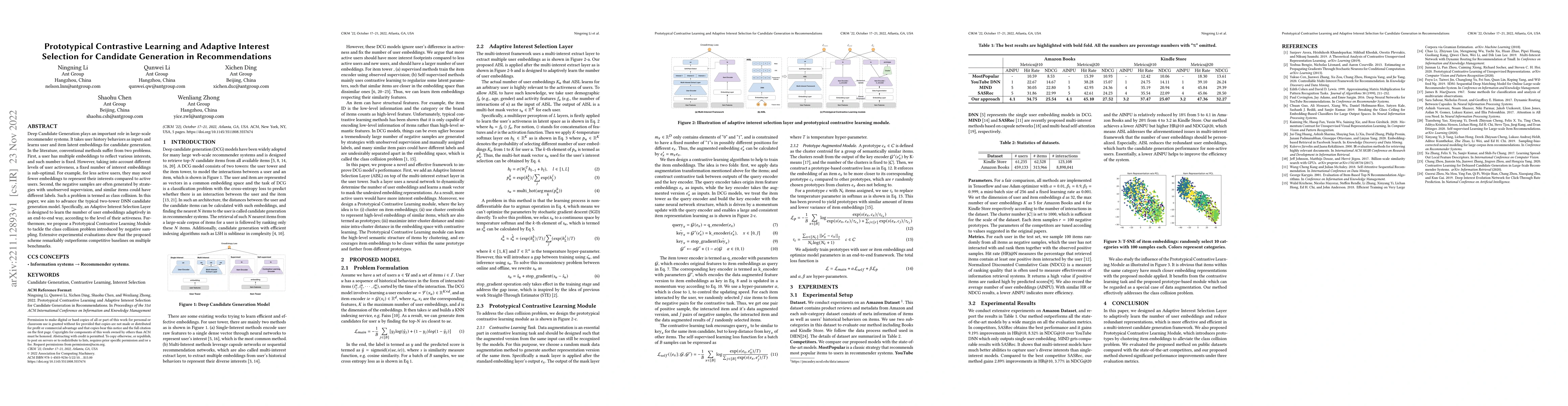 Thumbnail for Prototypical Contrastive Learning and Adaptive Interest Selection for
  Candidate Generation in Recommendations