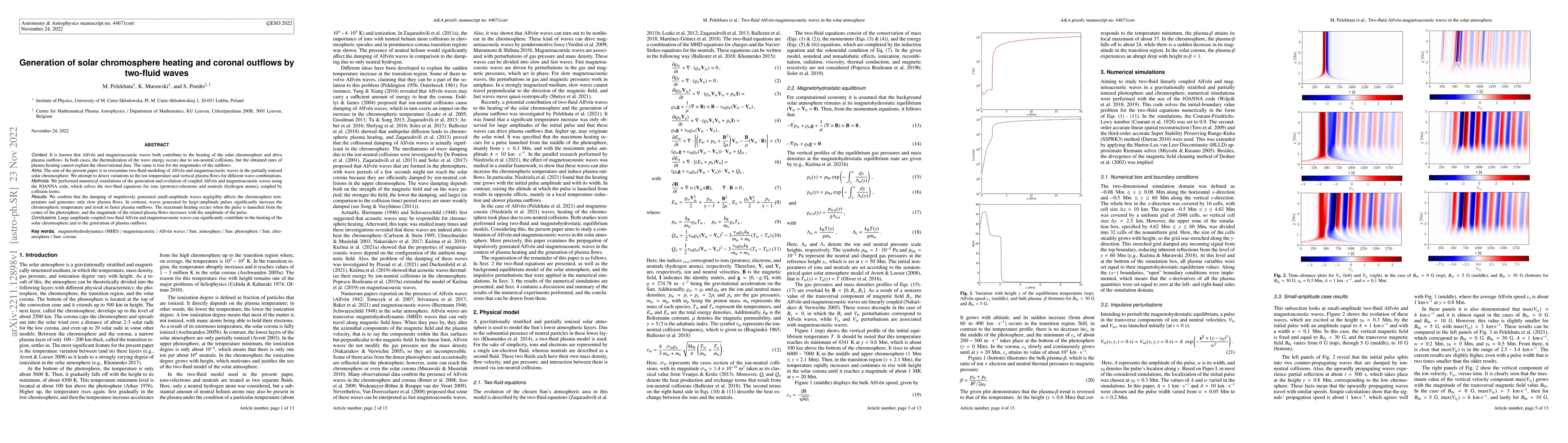 Thumbnail for Generation of solar chromosphere heating and coronal outflows by
  two-fluid waves