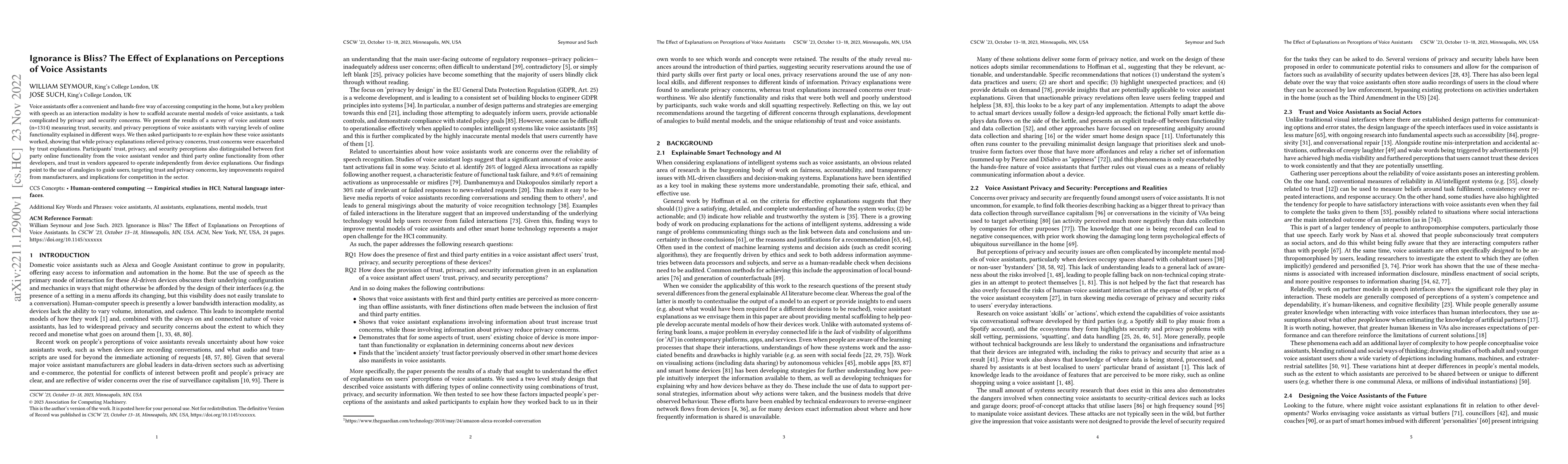 Thumbnail for Ignorance is Bliss? The Effect of Explanations on Perceptions of Voice
  Assistants
