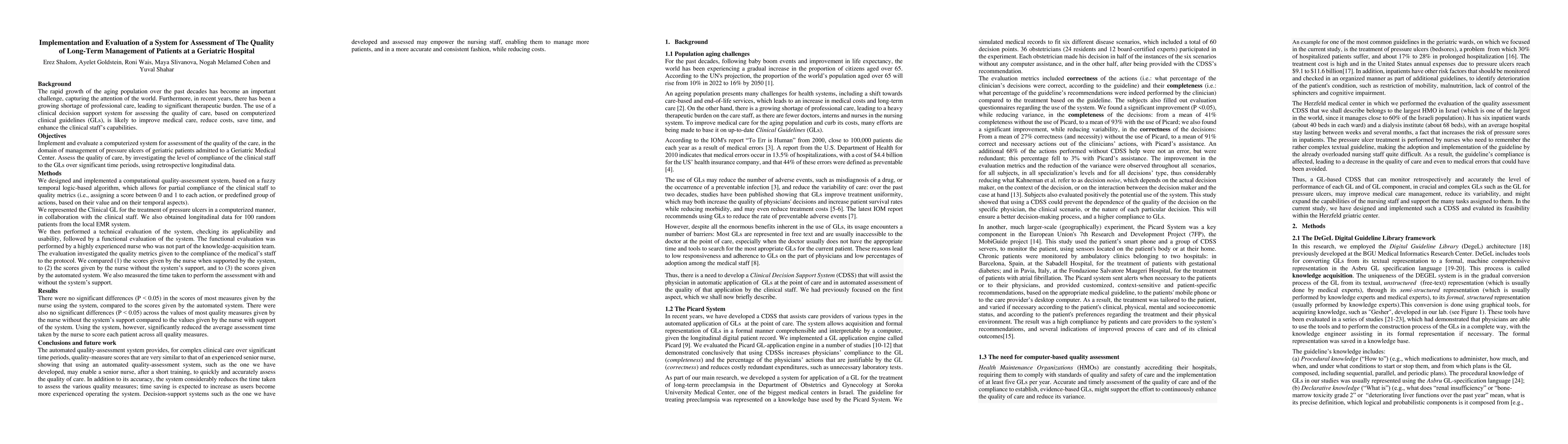 Thumbnail for Implementation and Evaluation of a System for Assessment of The Quality
  of Long-Term Management of Patients at a Geriatric Hospital