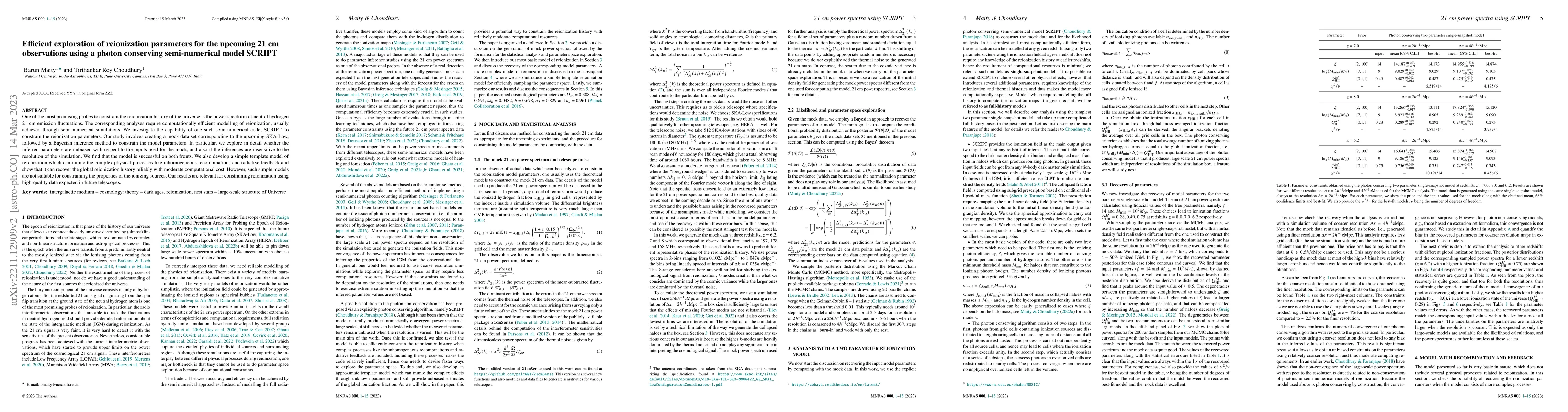 Thumbnail for Efficient exploration of reionization parameters for the upcoming 21 cm
  observations using a photon conserving semi-numerical model SCRIPT