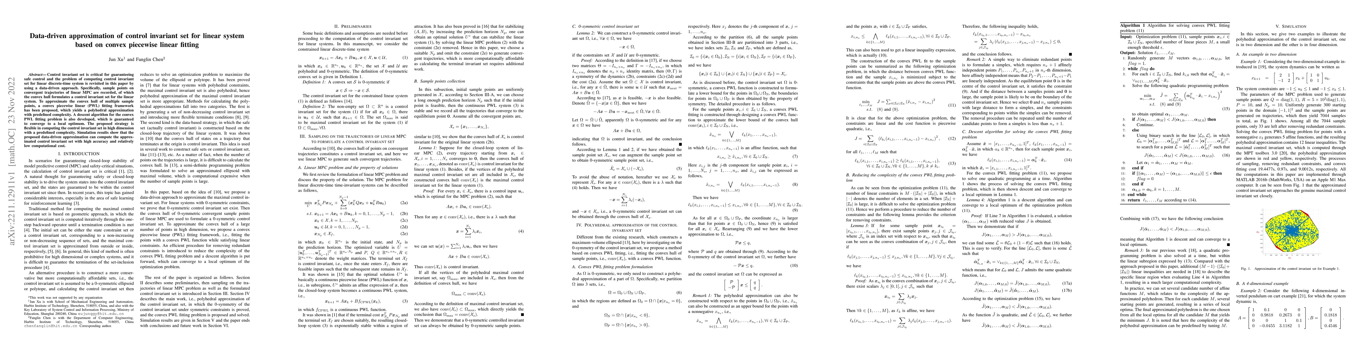 Thumbnail for Data-driven approximation of control invariant set for linear system
  based on convex piecewise linear fitting
