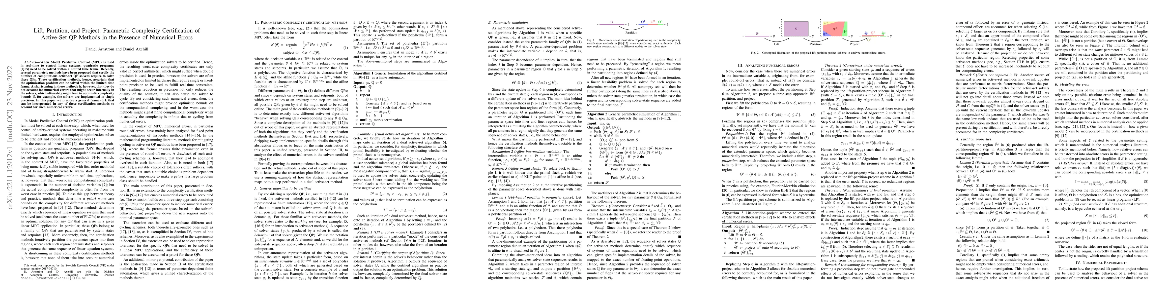 Thumbnail for Lift, Partition, and Project: Parametric Complexity Certification of
  Active-Set QP Methods in the Presence of Numerical Errors