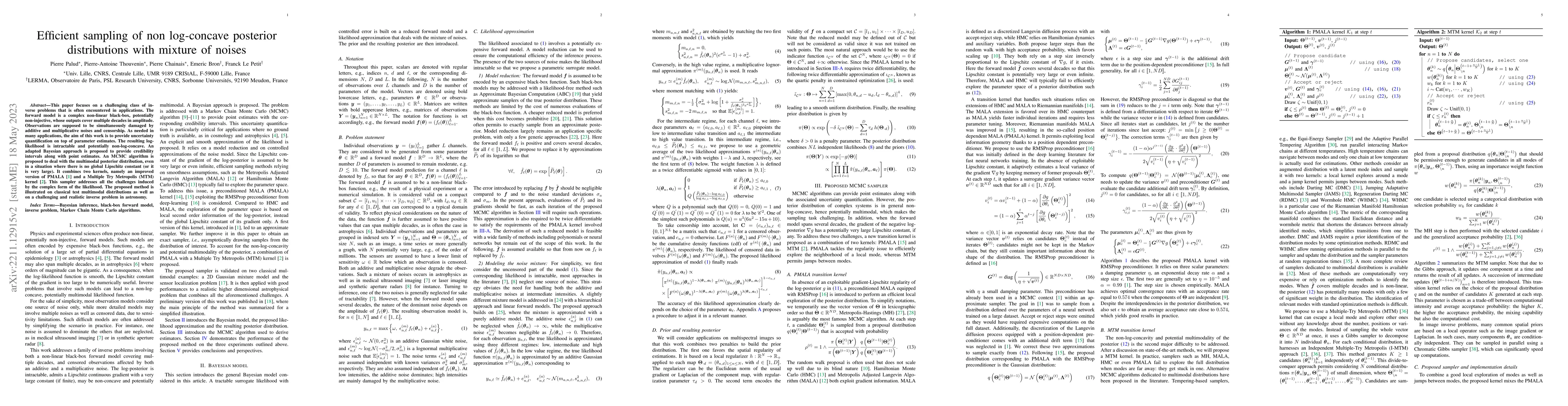 Thumbnail for Efficient sampling of non log-concave posterior distributions with
  mixture of noises