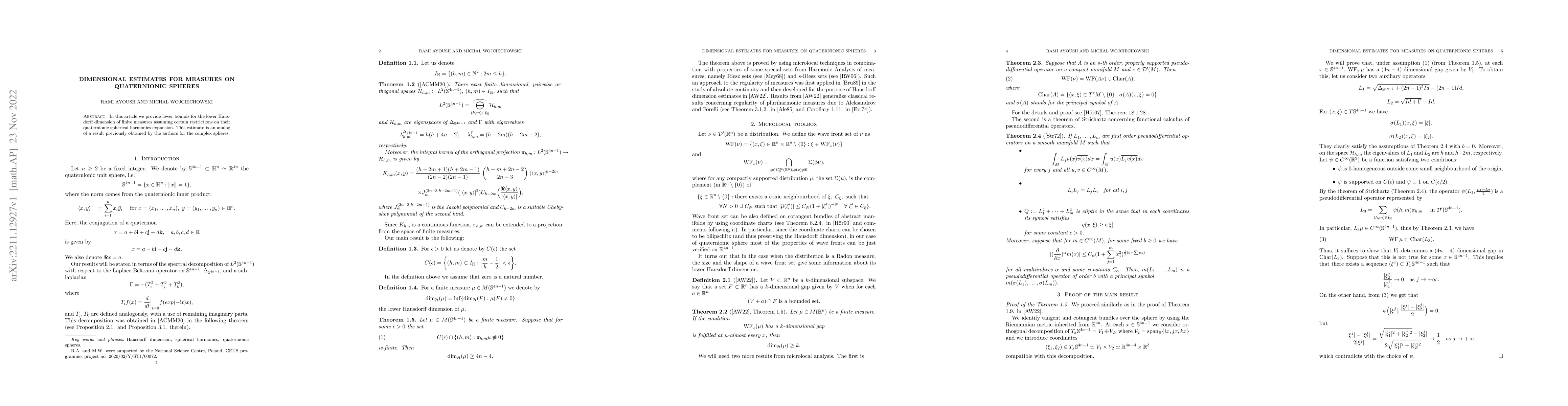 Thumbnail for Dimensional estimates for measures on quaternionic spheres
