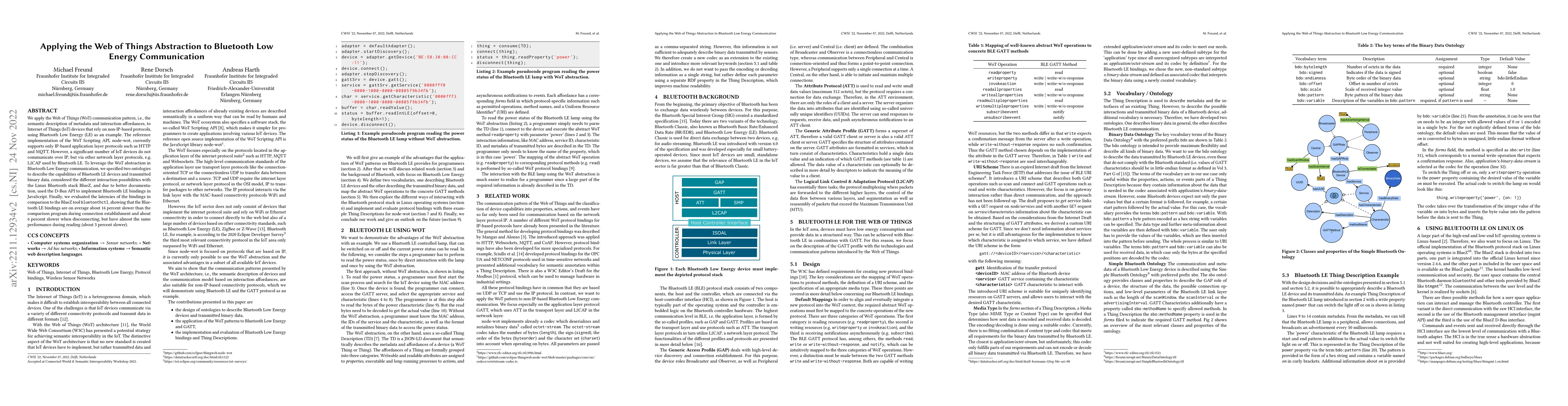 Thumbnail for Applying the Web of Things Abstraction to Bluetooth Low Energy
  Communication