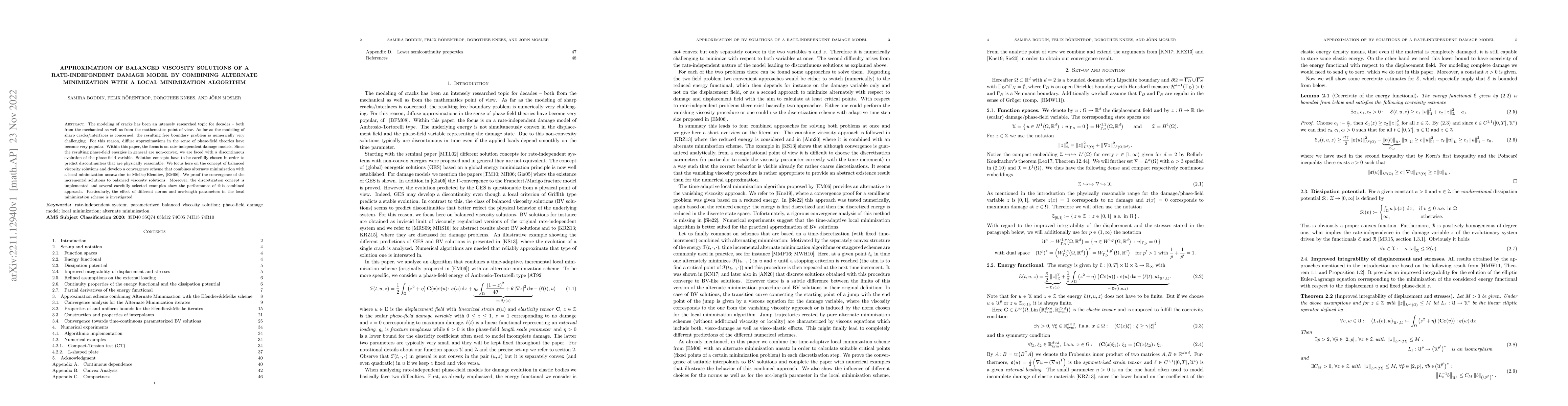 Thumbnail for Approximation of balanced viscosity solutions of a rate-independent
  damage model by combining alternate minimization with a local minimization
  algorithm