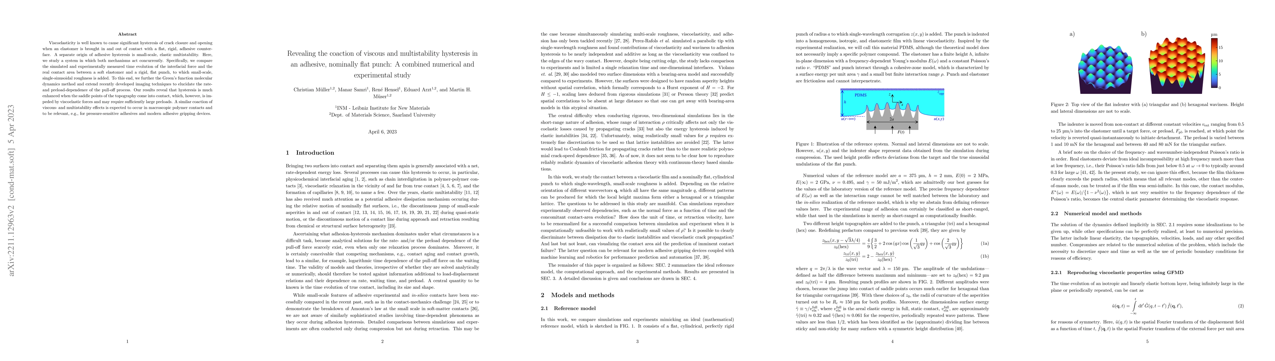 Thumbnail for Revealing the co-action of viscous and multistability hysteresis in an
  adhesive, nominally flat punch: A combined numerical and experimental study