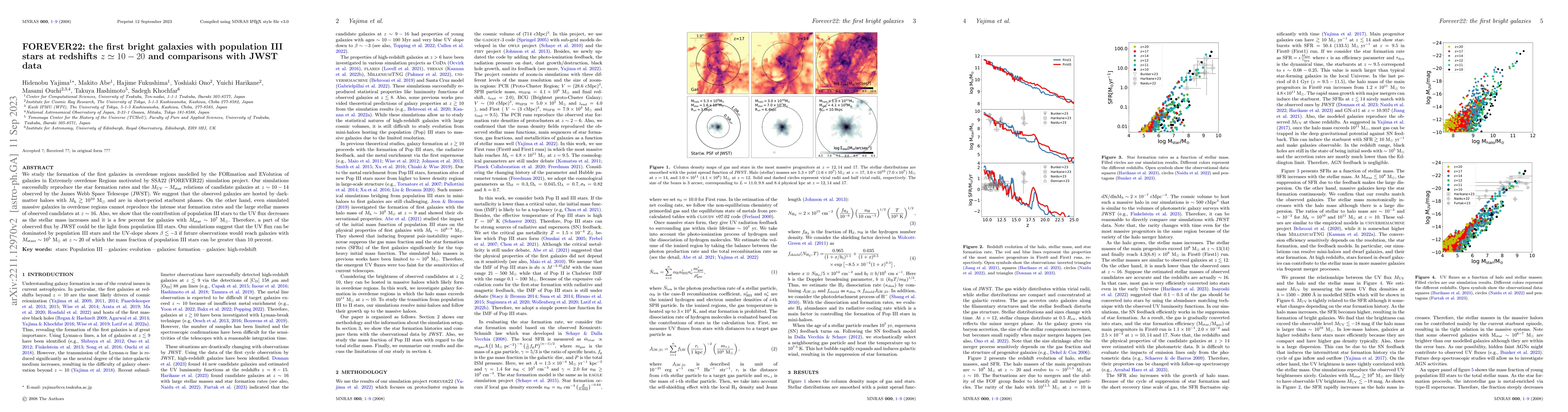 Thumbnail for FOREVER22: the first bright galaxies with population III stars at
  redshifts $z \simeq 10-20$ and comparisons with JWST data