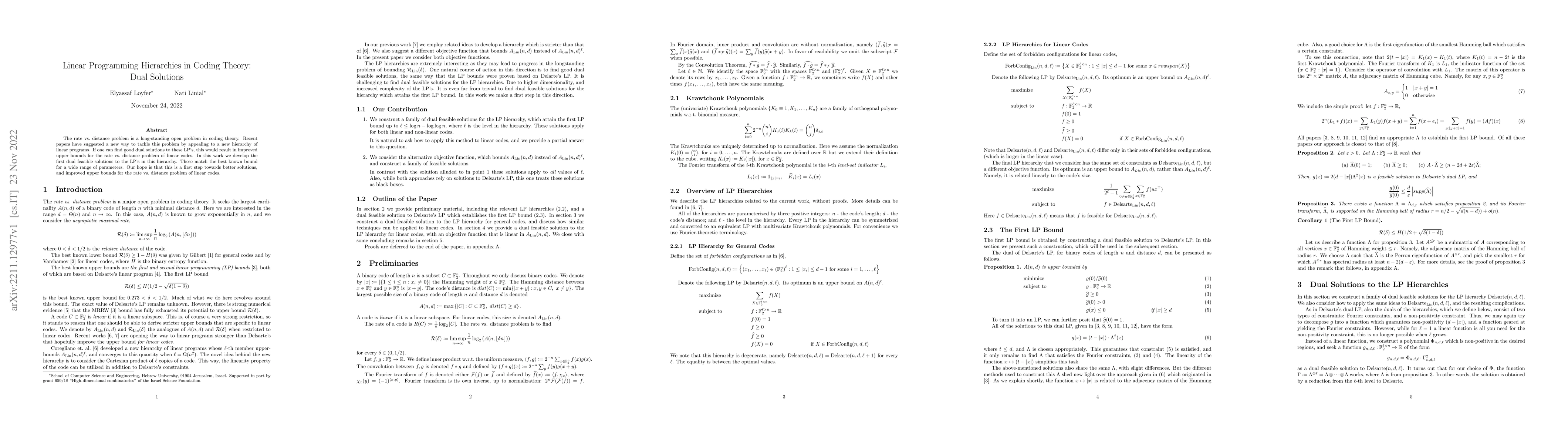 Thumbnail for Linear Programming Hierarchies in Coding Theory: Dual Solutions