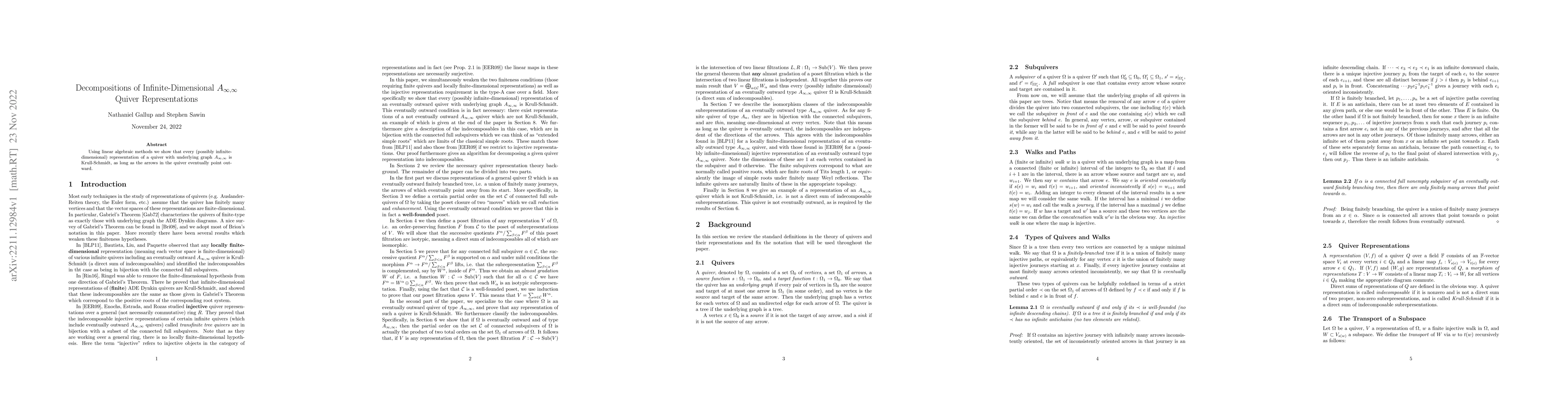 Thumbnail for Decompositions of Infinite-Dimensional $A_{ \infty,\infty}$ Quiver
  Representations