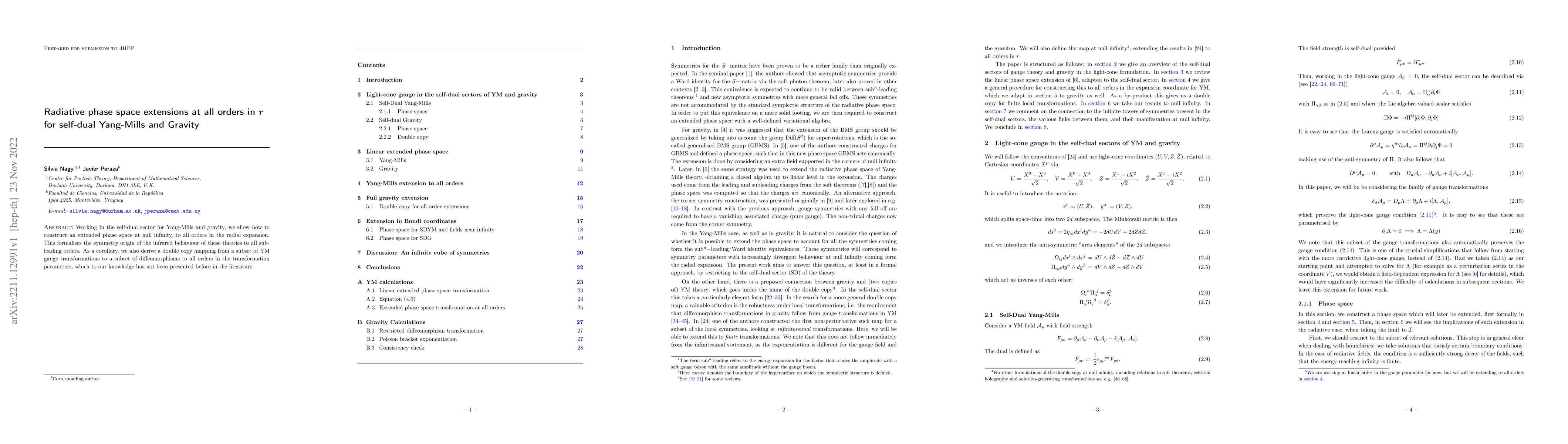 Thumbnail for Radiative phase space extensions at all orders in r for self-dual
  Yang-Mills and Gravity