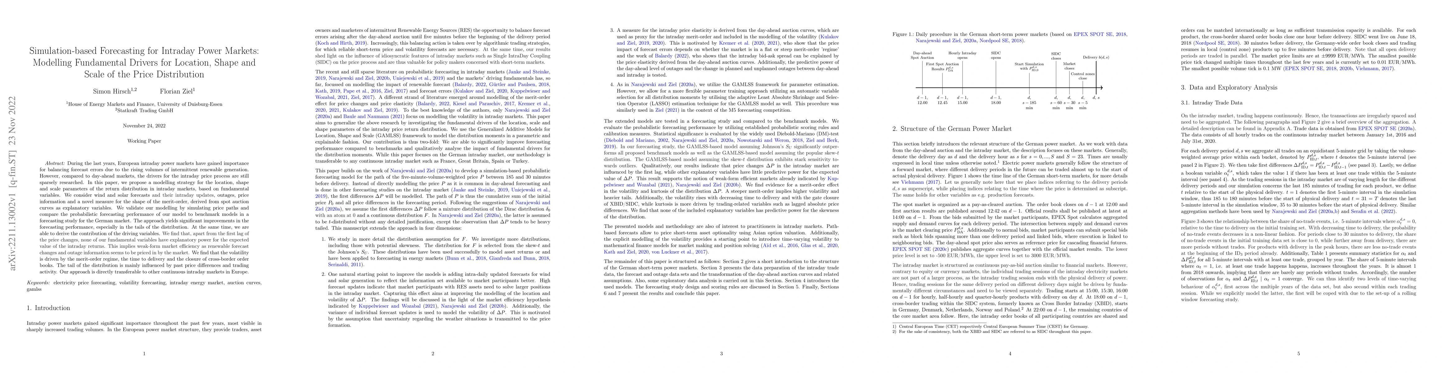 Thumbnail for Simulation-based Forecasting for Intraday Power Markets: Modelling
  Fundamental Drivers for Location, Shape and Scale of the Price Distribution